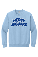 Gildan Lt Blu crewneck MERCY JAGUARS Navy Bubble Letters