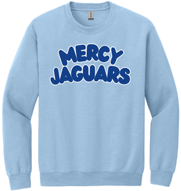 Gildan Lt Blu crewneck MERCY JAGUARS Navy Bubble Letters