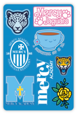 Mercy teacup, rose, crest Sticker Sheet Blue Background
