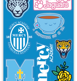 Mercy teacup, rose, crest Sticker Sheet Blue Background