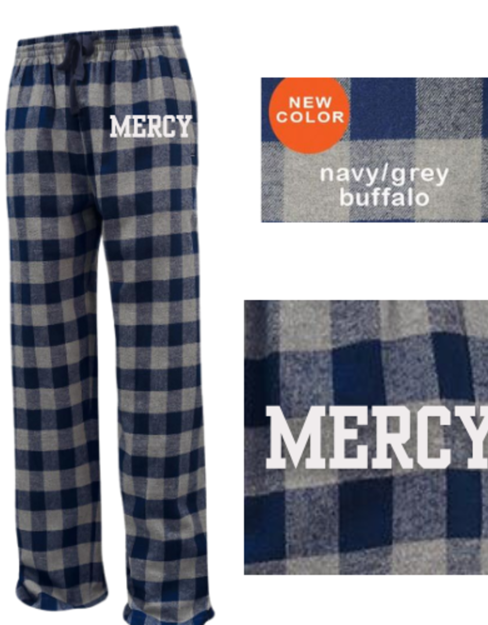 Pennant "MERCY" Embroidered Navy/Gray Buffalo Plaid PJ Pants