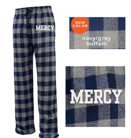 Pennant "MERCY" Embroidered Navy/Gray Buffalo Plaid PJ Pants
