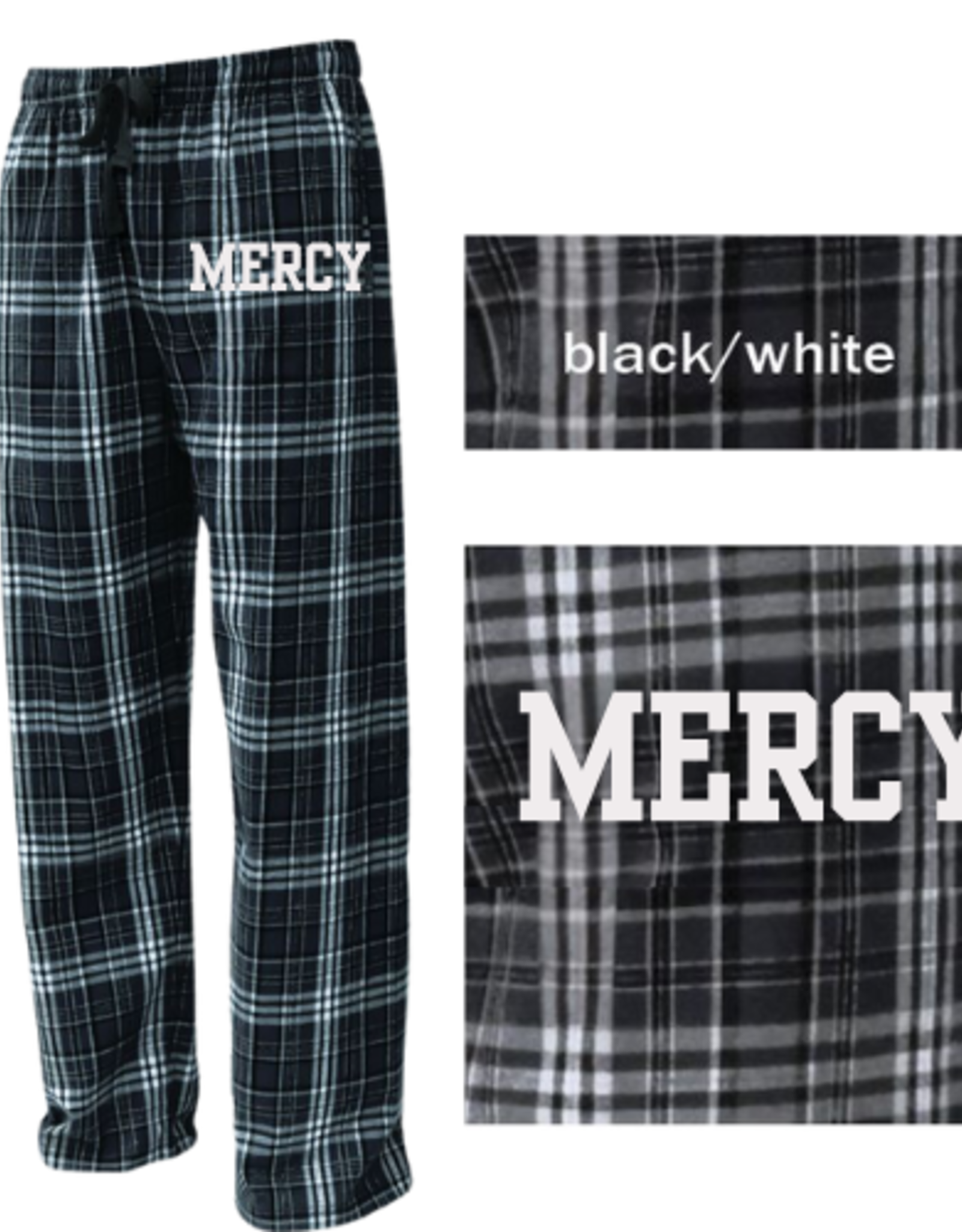Pennant "MERCY" Embroidered Black/Gray  Plaid PJ Pants