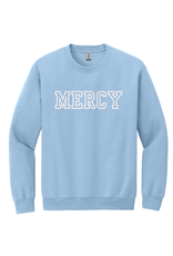 Gildan Light Blue Crewneck with "MERCY" White embroidery
