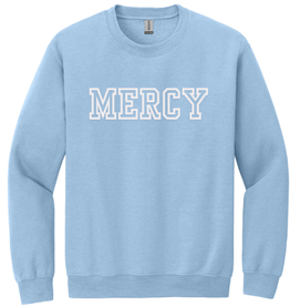 Gildan Light Blue Crewneck with "MERCY" White embroidery