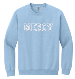 Gildan Light Blue Crewneck with "MERCY" White embroidery