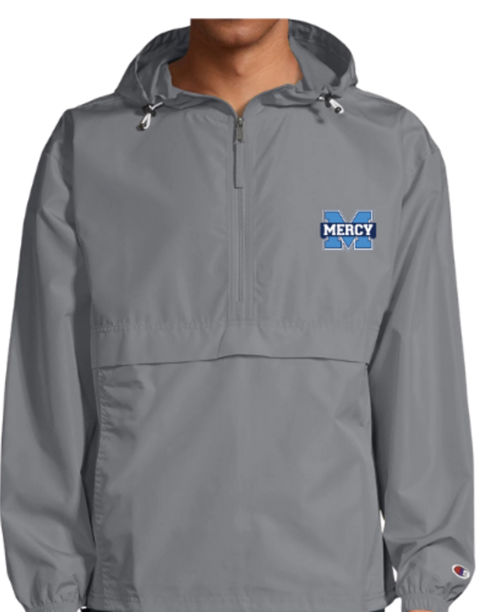 CHAMPION Gray "Power M" Embroidered Champion Adult Packable Anorak Quarter-Zip Jacket