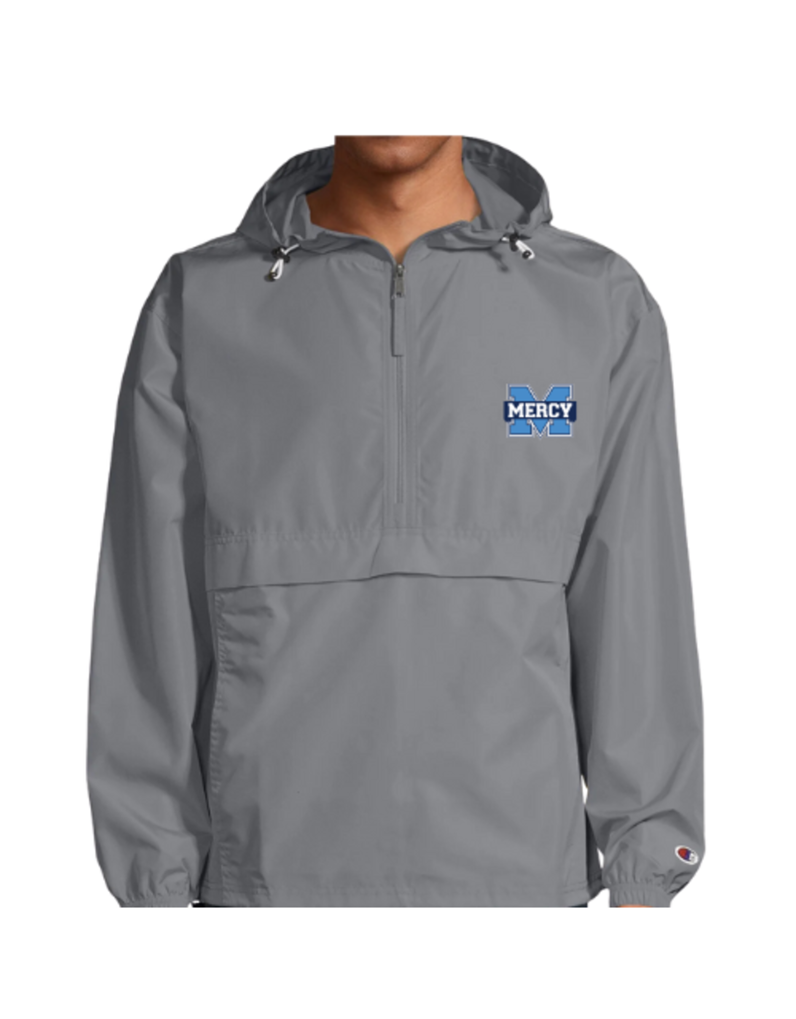 CHAMPION Gray "Power M" Embroidered Champion Adult Packable Anorak Quarter-Zip Jacket