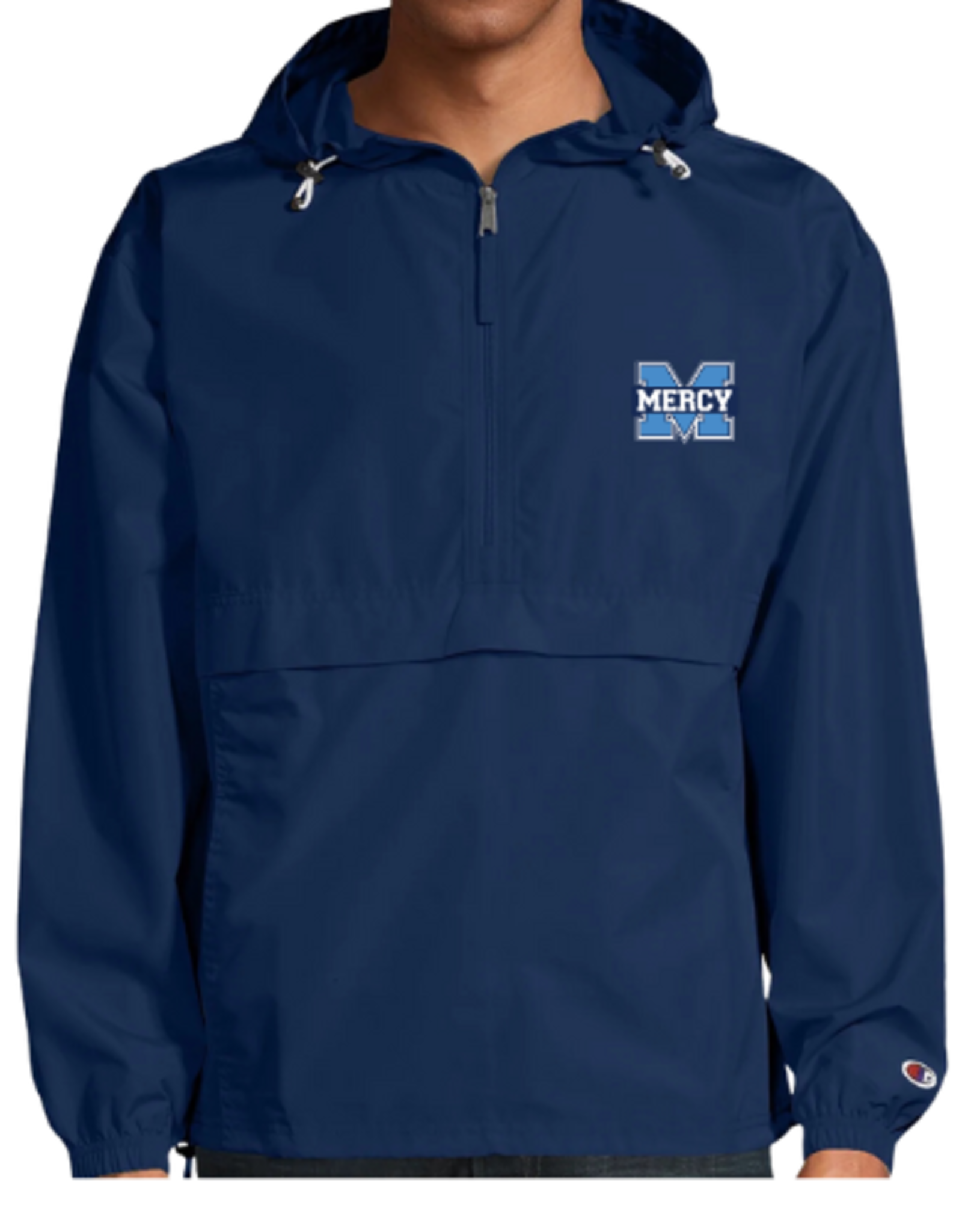 CHAMPION Navy "Power M" Embroidered Champion Adult Packable Anorak Quarter-Zip Jacket