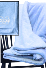 Jardine Associates Baby Blue Cozy Sherpa Blanket with White Embroidered POWER M