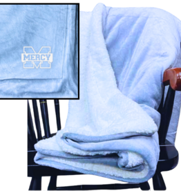 Jardine Associates Baby Blue Cozy Sherpa Blanket with White Embroidered POWER M