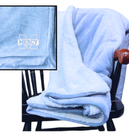 Jardine Associates Baby Blue Cozy Sherpa Blanket with White Embroidered POWER M