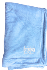 Jardine Associates Baby Blue Cozy Sherpa Blanket with White Embroidered POWER M