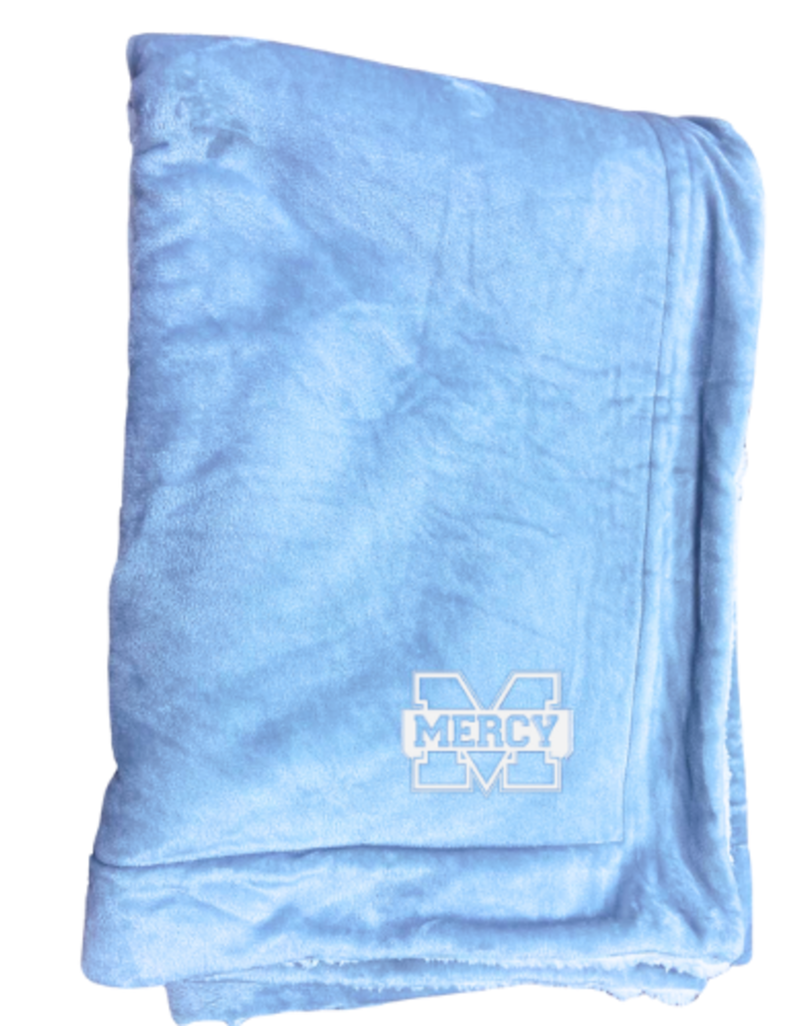 Jardine Associates Baby Blue Cozy Sherpa Blanket with White Embroidered POWER M