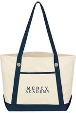 Jardine Associates "MERCY ACADEMY" Navy Seaside Font Canvas Boat Tote With Pocket-