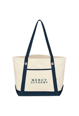 Jardine Associates "MERCY ACADEMY" Navy Seaside Font Canvas Boat Tote With Pocket-