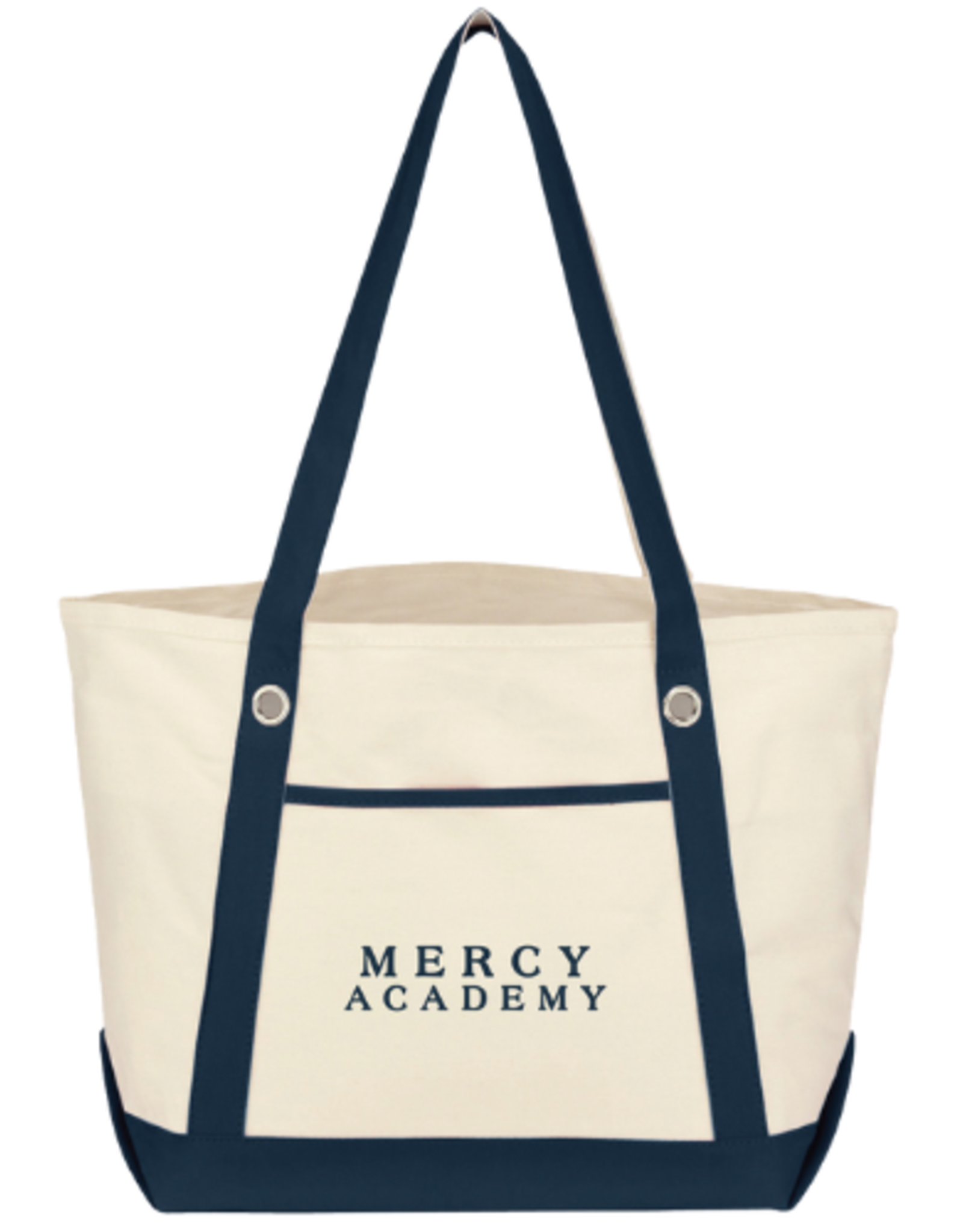 Jardine Associates "MERCY ACADEMY" Navy Seaside Font Canvas Boat Tote With Pocket-
