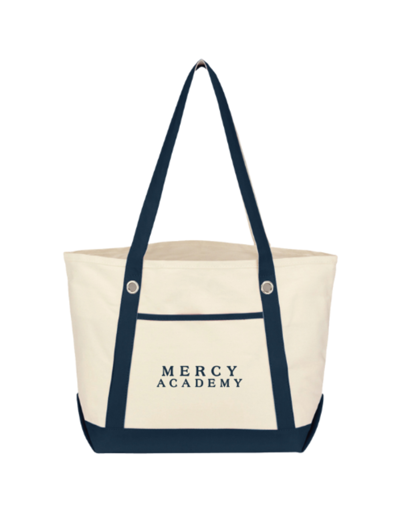Jardine Associates "MERCY ACADEMY" Navy Seaside Font Canvas Boat Tote With Pocket-