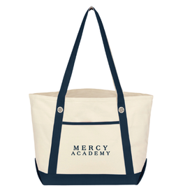 Jardine Associates "MERCY ACADEMY" Navy Seaside Font Canvas Boat Tote With Pocket-