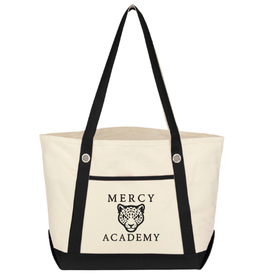 Jardine Associates Black "Mercy Academy" Jaguar Head Canvas Boat Tote With Pocket-