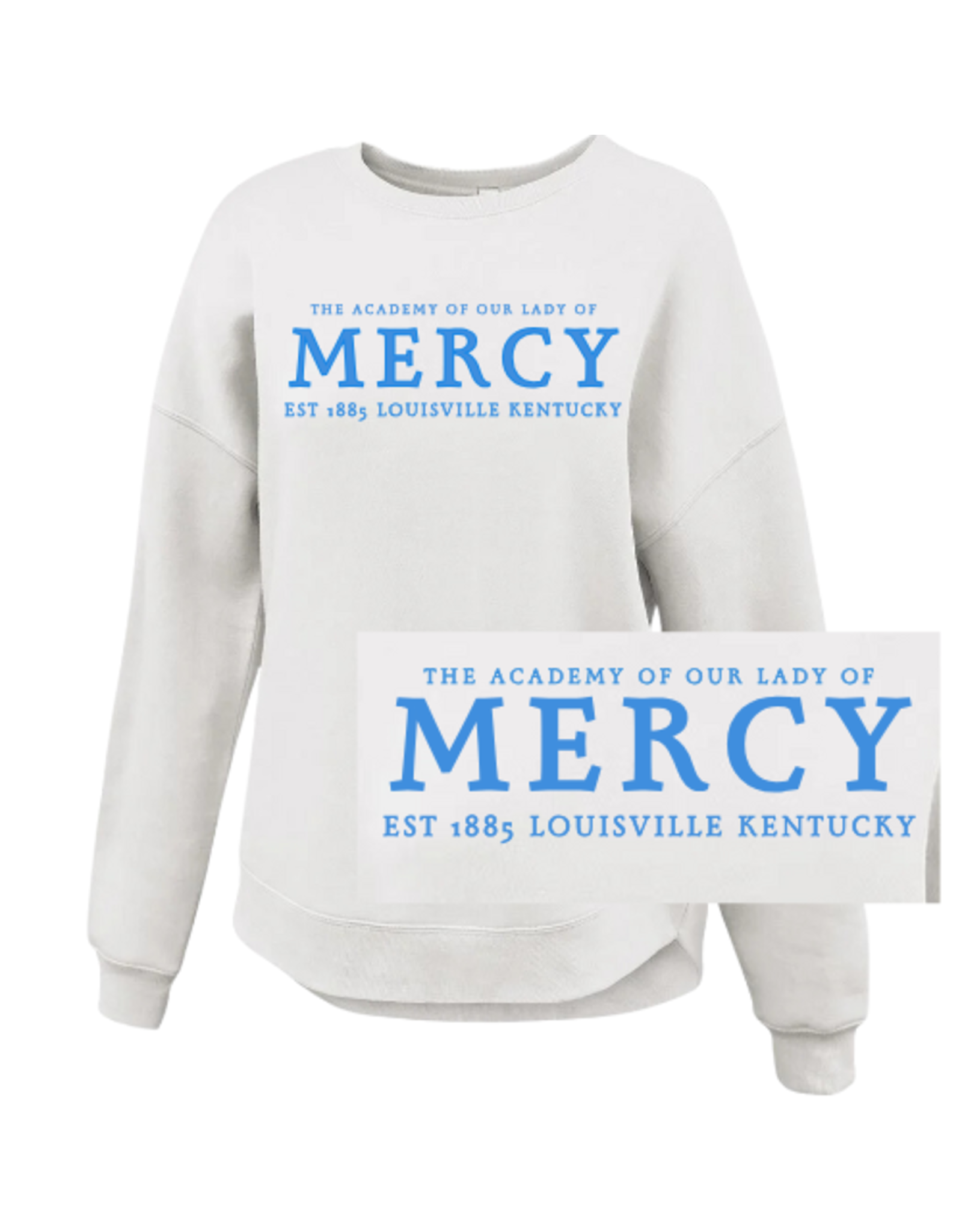 Pennant White Embroidered "ACADEMY OF OUR LADY OF MERCY ACADEMY" Curved Bottom Crew