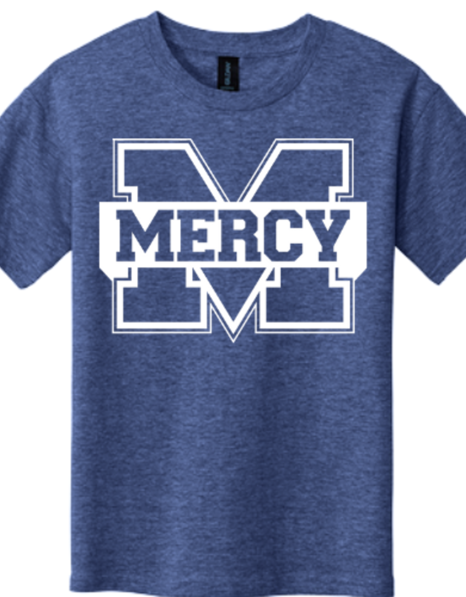 Gildan YOUTH Heather Navy Tee with White Power M