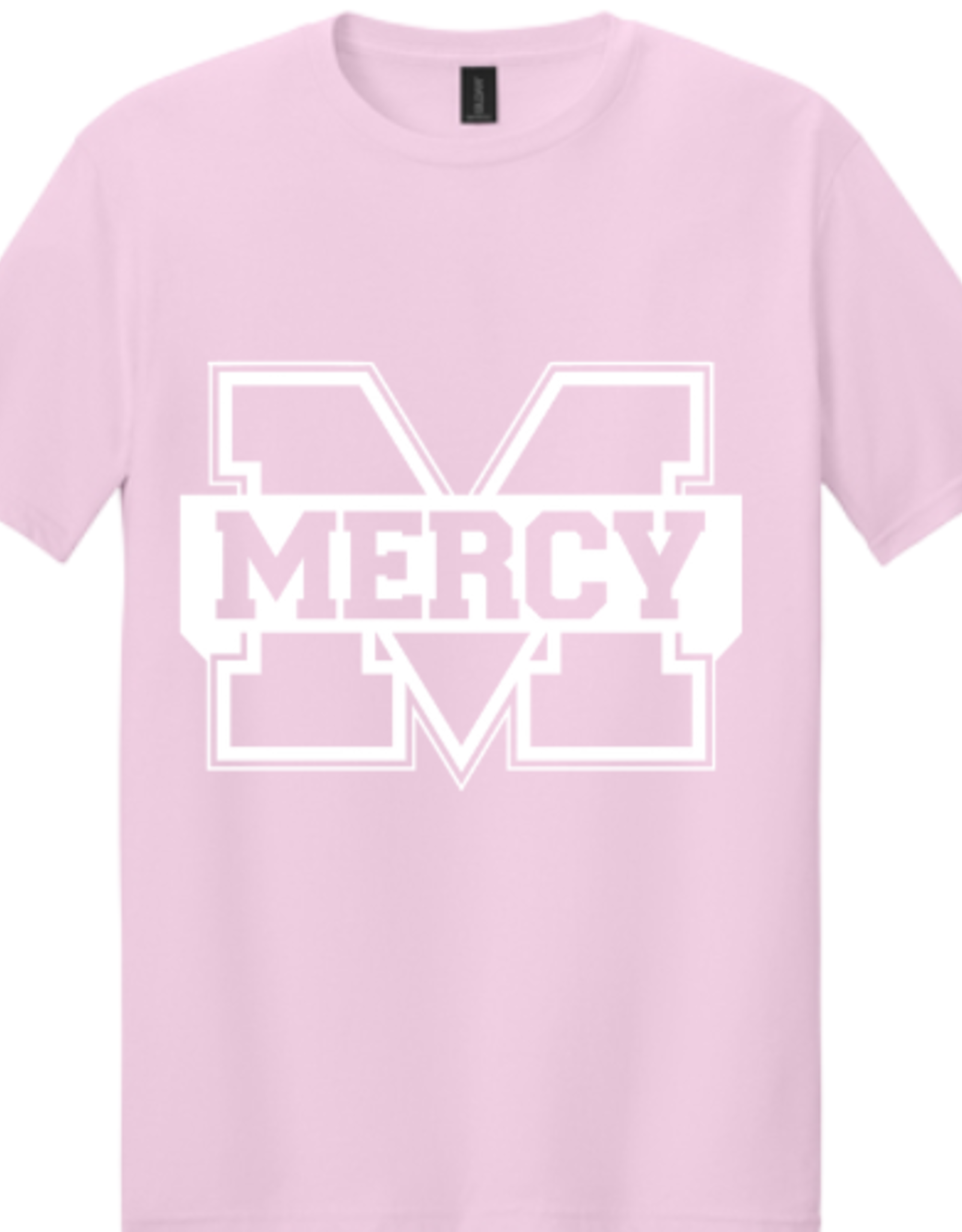 Gildan YOUTH Pink Tee with White Power M