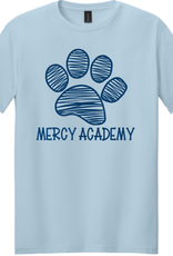 Gildan YOUTH Light Blue Mercy Academy Tee with Navy Blue Paw Print