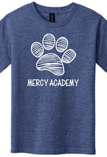 Gildan YOUTH Heather Navy Mercy Academy Tee with White Paw Print