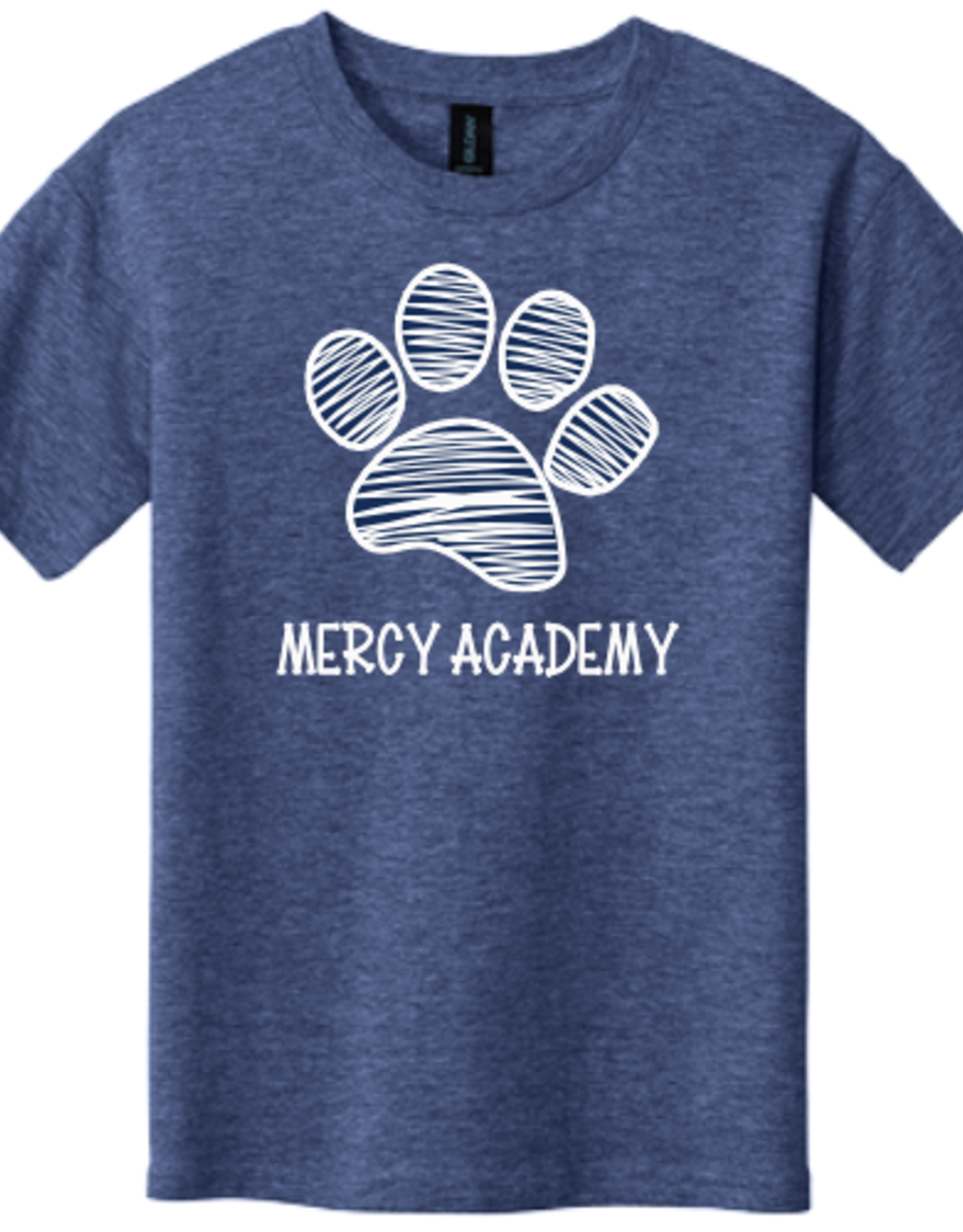 Gildan YOUTH Heather Navy Mercy Academy Tee with White Paw Print