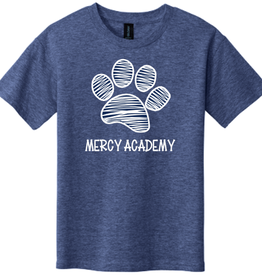 Gildan YOUTH Heather Navy Mercy Academy Tee with White Paw Print
