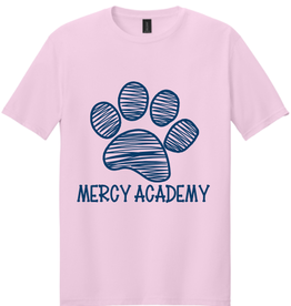 Gildan Pink Mercy Academy Tee with Navy Blue Paw Print