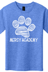 Gildan Heather Blue Mercy Academy Tee with White Paw Print