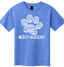 Gildan Heather Blue Mercy Academy Tee with White Paw Print