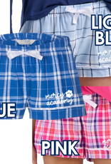 boxercraft Women's Plaid Pajama Shorts Mercy Academy paw script