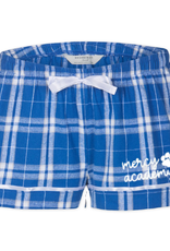 boxercraft Women's Plaid Pajama Shorts Mercy Academy paw script