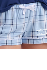 boxercraft Women's Plaid Pajama Shorts Mercy Academy paw script