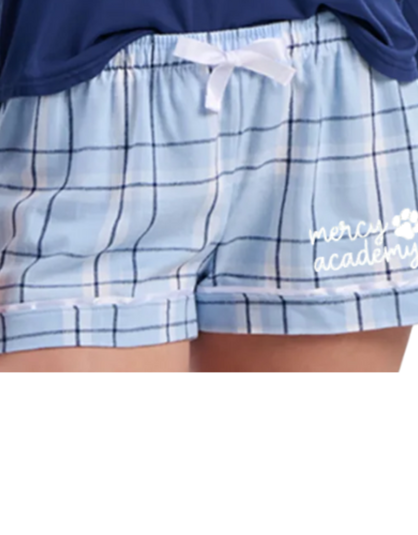 boxercraft Women's Plaid Pajama Shorts Mercy Academy paw script