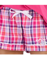 boxercraft Women's Plaid Pajama Shorts Mercy Academy paw script