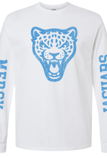 Gildan White Longsleeve Distressed Jag Head Tee MERCY JAGUARS on sleeves