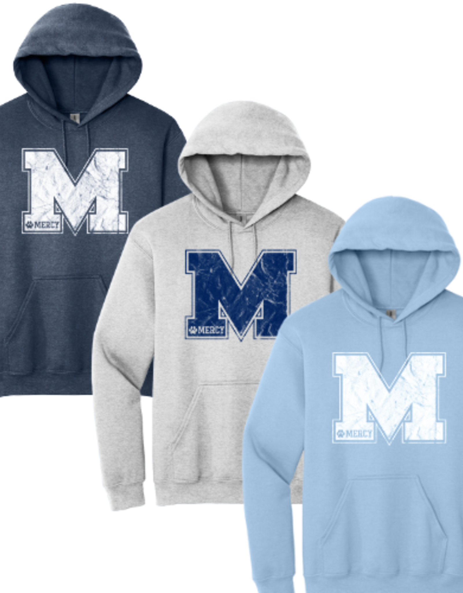 Gildan Distressed "M" with MERCY Paw Print Hoodie