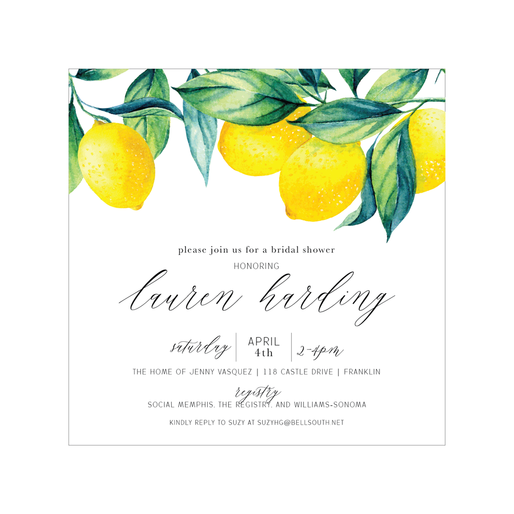 Lemon Citrus Envelope Liner, Printed Envelope Liners for Wedding