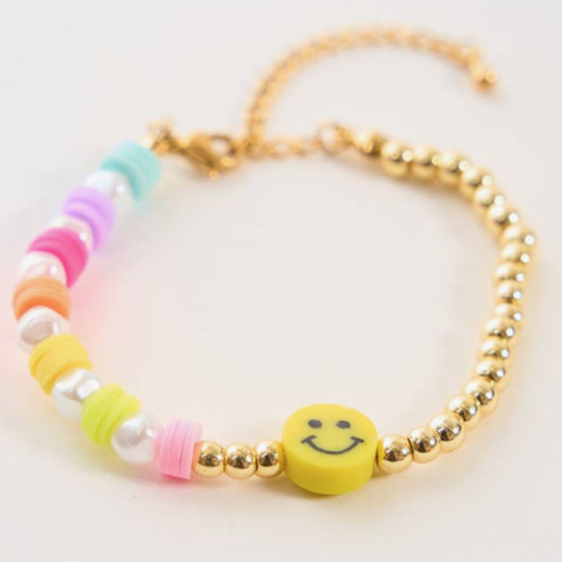 Pearl & Gold Beaded Smiley Bracelet