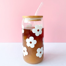 White Floral Beer Can Glass