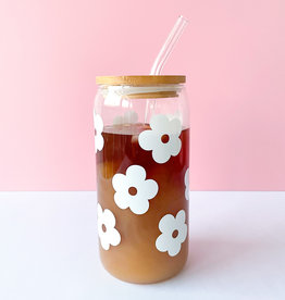White Floral Beer Can Glass