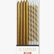 Gold & Glitter Stripes 16 Candle Set