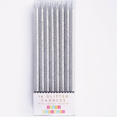 Tall Solid Silver Glitter 16 Candles Set
