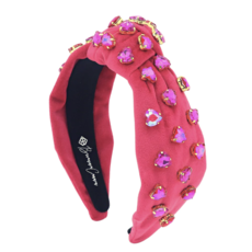 Hot Pink Velvet Headband with Hand-Sewn Hot Pink Crystal Hearts