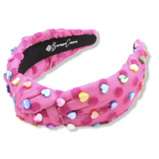 Pink Velvet Dot Headband with Colorful Hearts