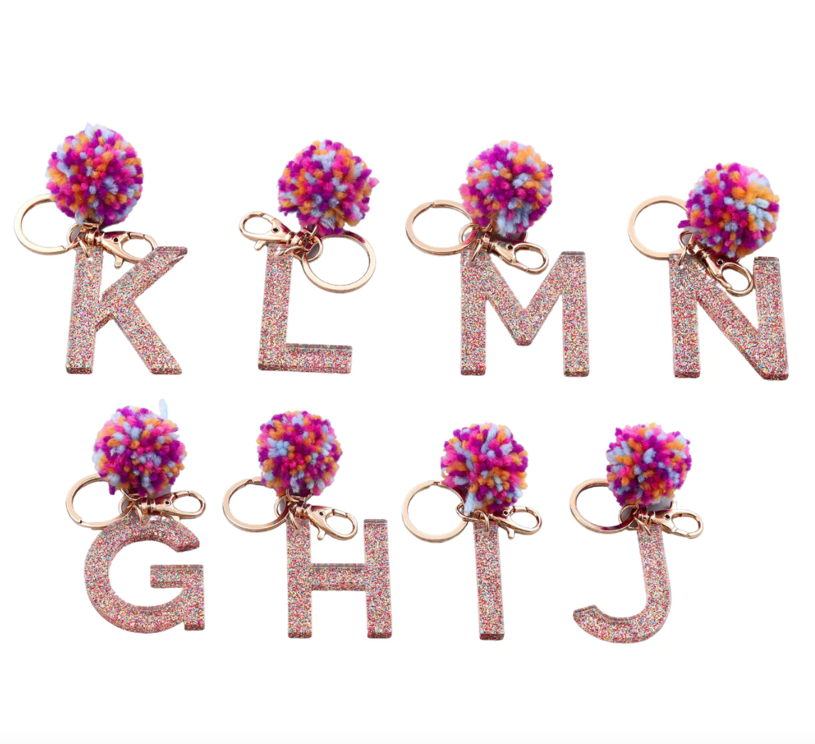 Glitter Initial Keychain Rock Paper Scissors